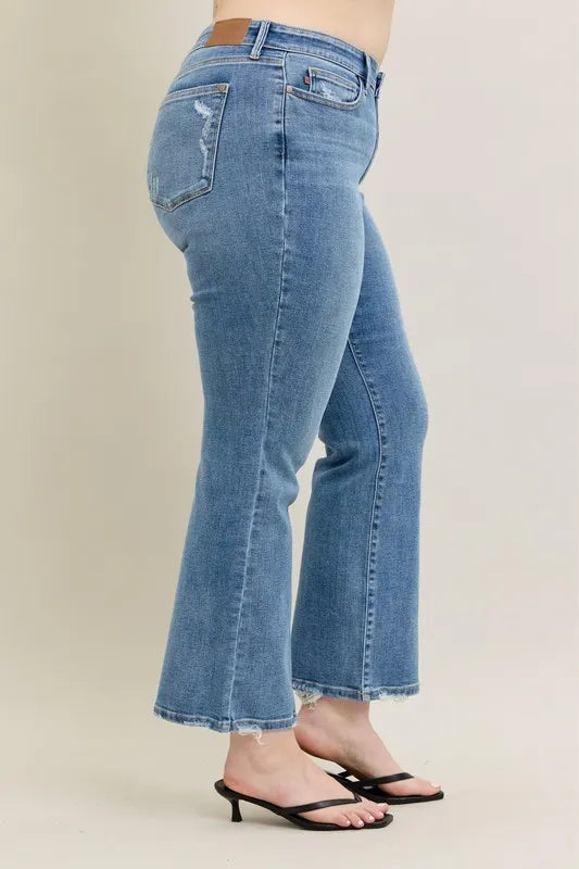 Judy Blue Full Size Mid Rise Wash Destroy Hem Bootcut Jeans Plus Size