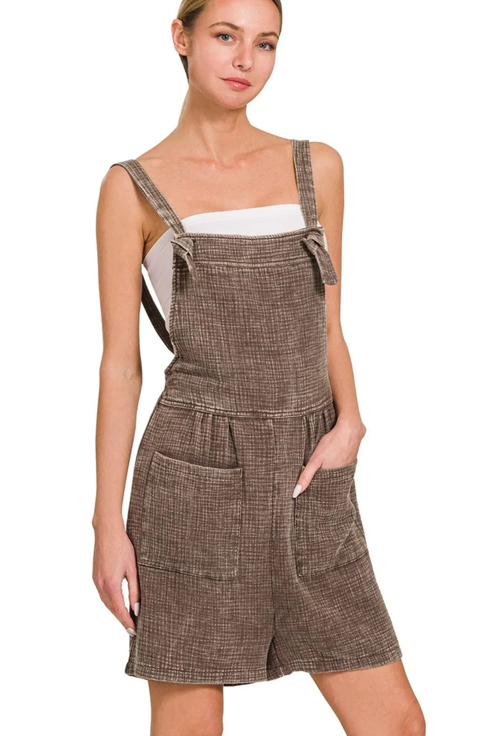 Zenana Woven Double Gauze Acid Washed Romper