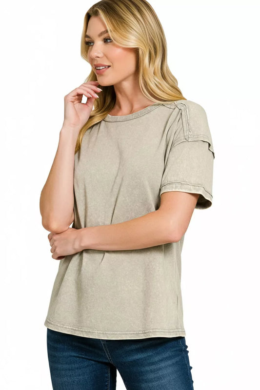 Zenana Acid Washed Round Neck T-shirts