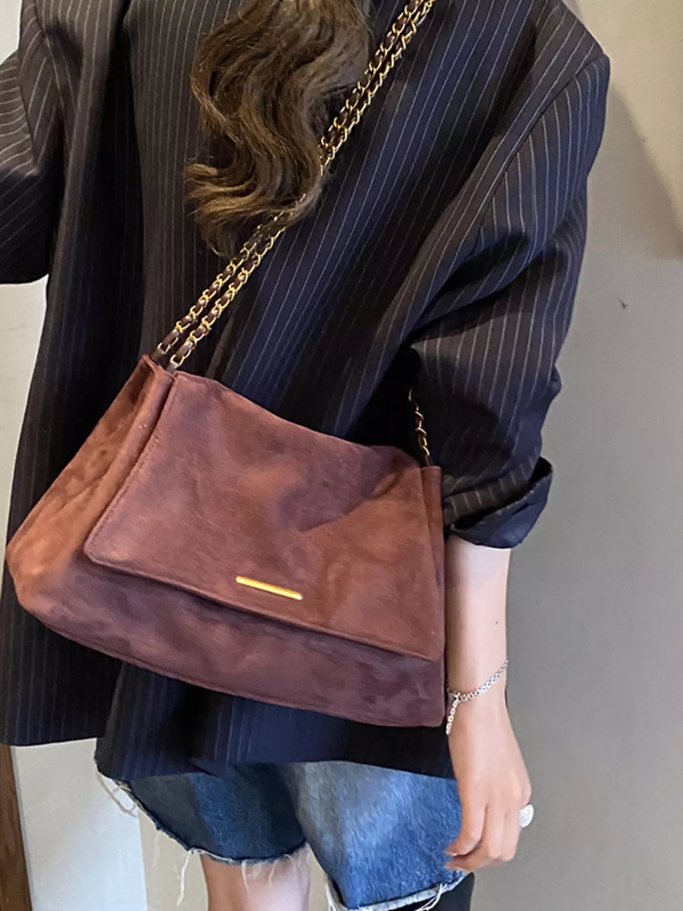 Suede Flap Chain Shoulder Bag