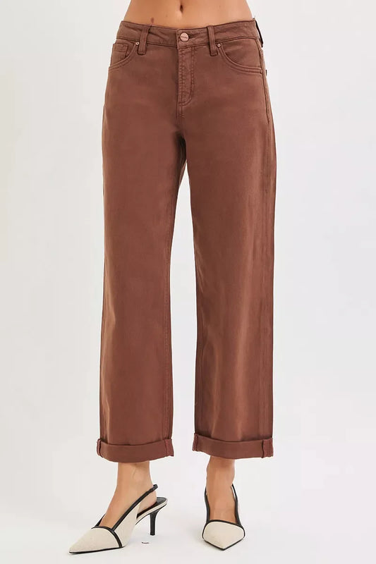 RISEN Full Size Tummy Control Mid Rise Ankle Barrel Baggy Plus Size
