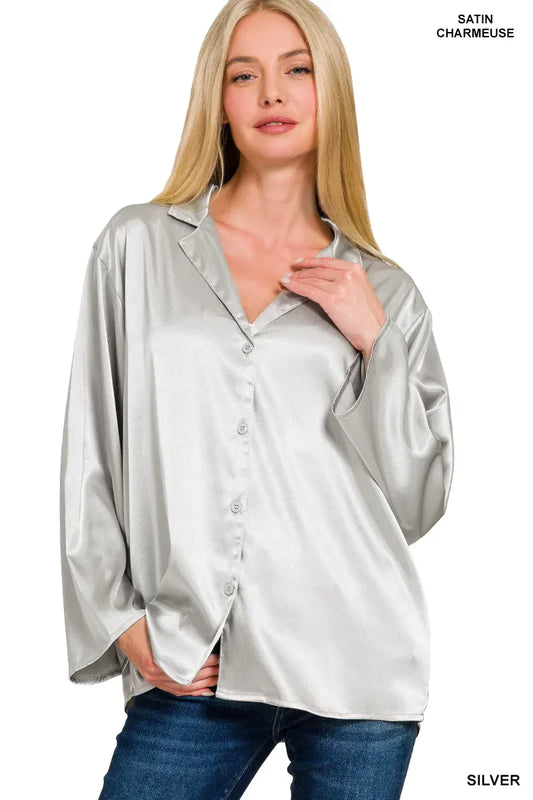Zenana Satin Button Down Shirt
