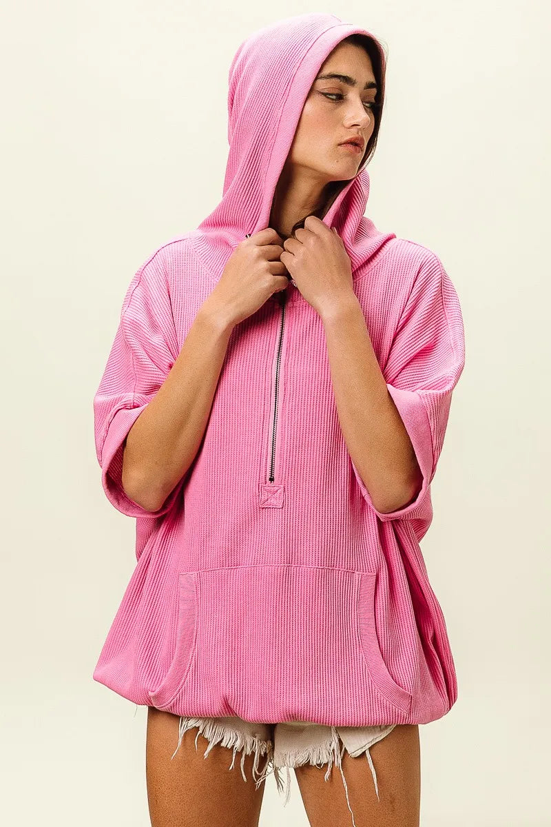 BiBi Vintage Washed Waffle Thermal Hoodie