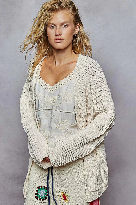 POL Open Front Knit Cardigan with Front Pocket