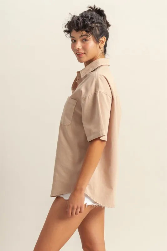 HYFVE Short Sleeve Button Down Oversized Shirt