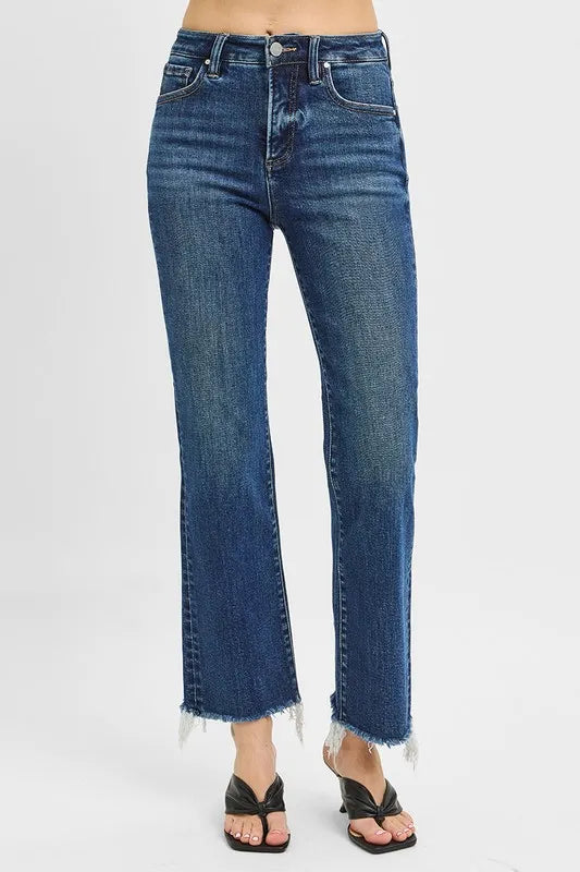 RISEN Full Size Tummy Control High Rise Crop Straight Raw Cut Hem Jeans Plus Size