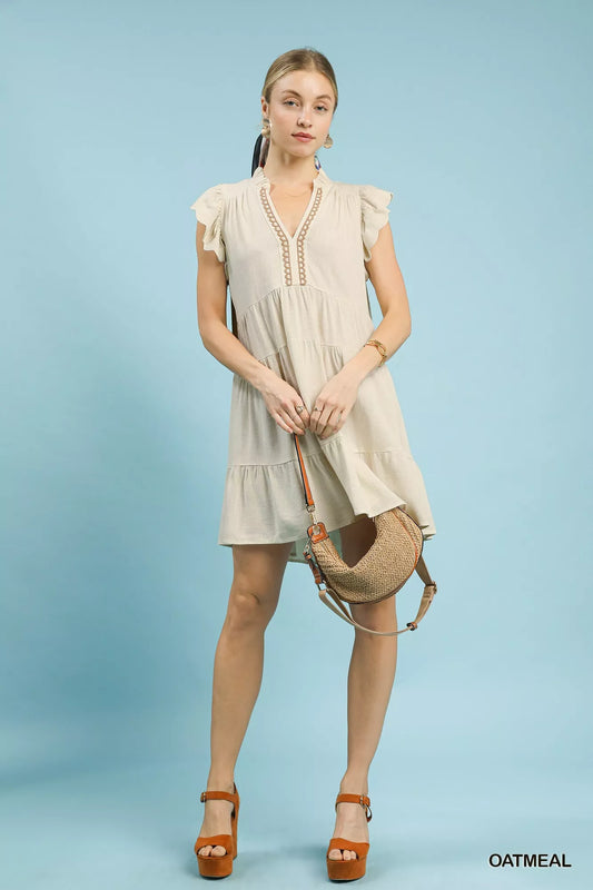 Umgee Linen Tiered Baby Doll Dress