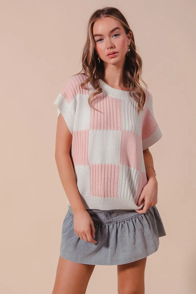 SO ME Check Plaid Casual Sweater Top
