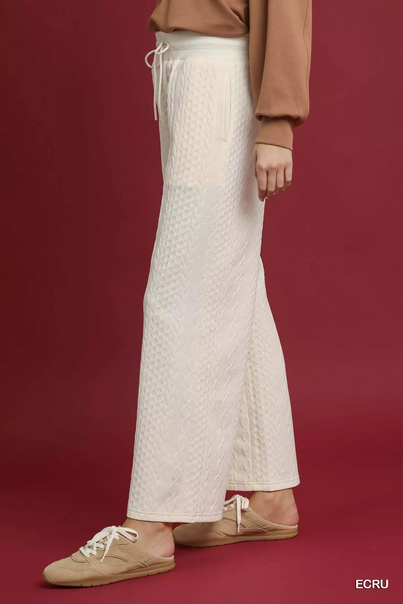 Umgee Cable Knit Textured Wide Leg Pants