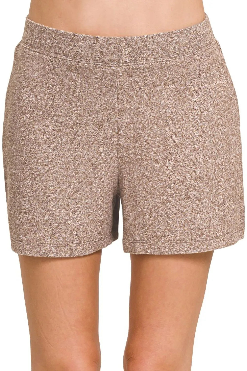 Zenana Soft Melange Hacci Elastic Waisted Shorts