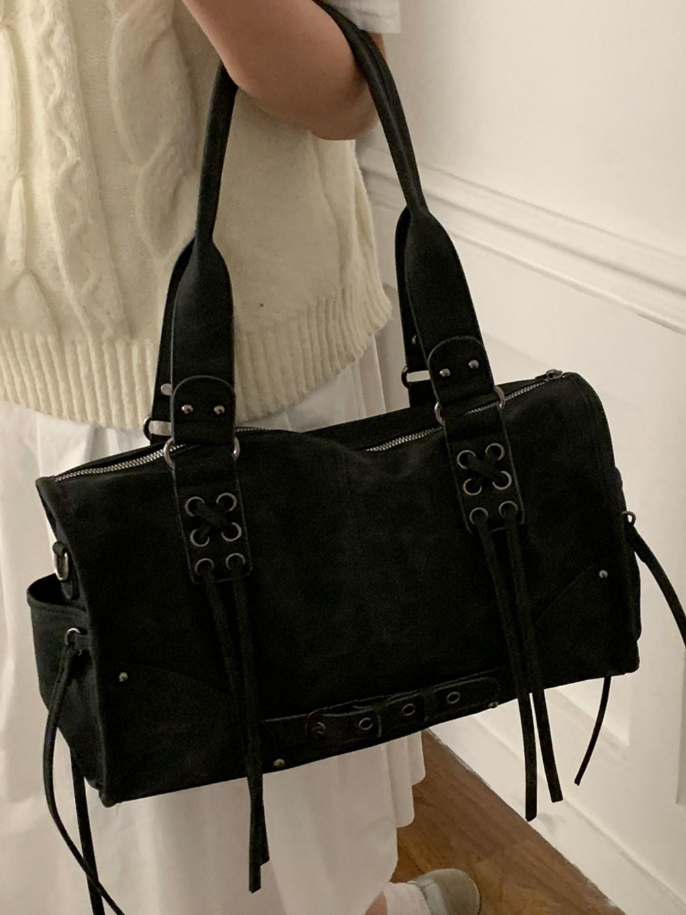 Lace Up Decor Shoulder Bag