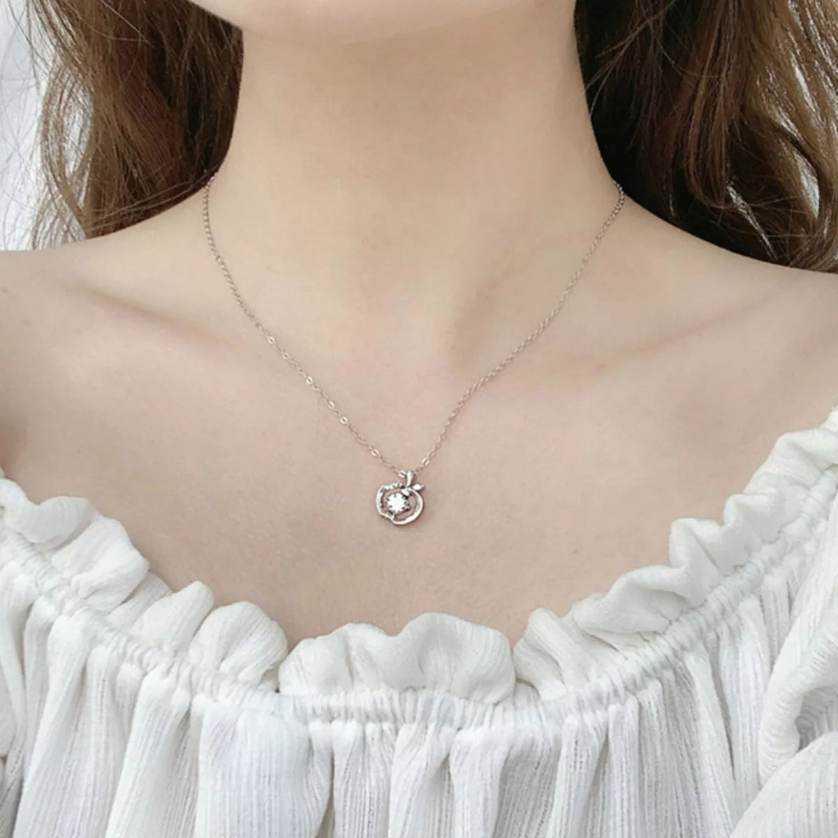 Moissanite 925 Sterling Silver Apple Pendant Necklace