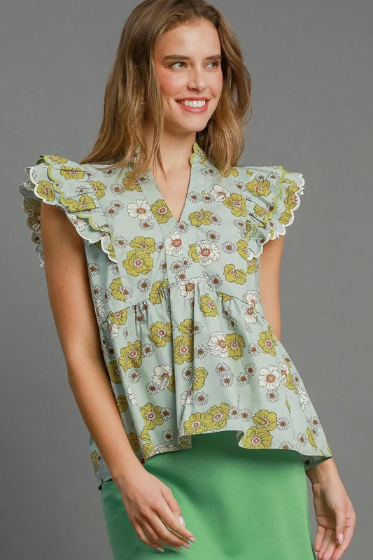 Umgee Full Size Floral Print Peplum Top Plus Size