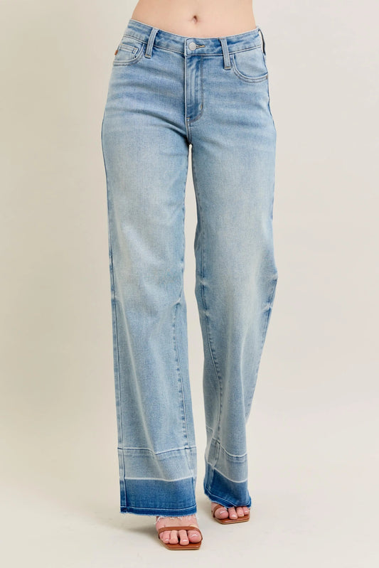 Judy Blue Full Size Mr Release Hem Wide Leg Jeans Plus Size