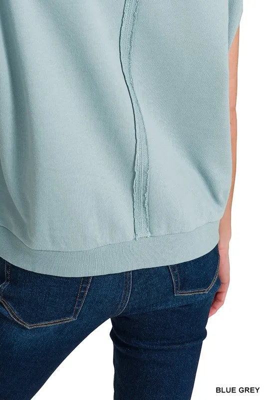 Zenana French Terry Round Neck Cap Sleeve T-Shirt