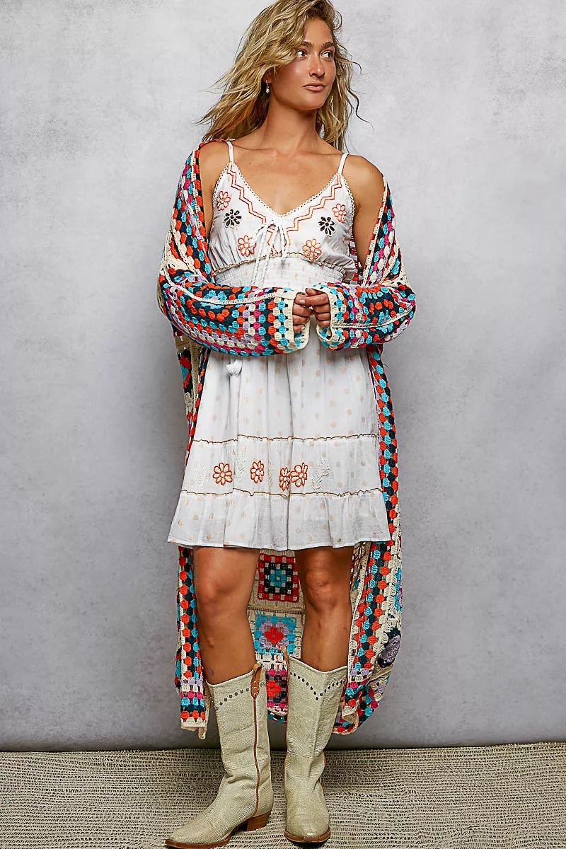 POL Open Front Crochet Cardigan with Weave Knit Patterns