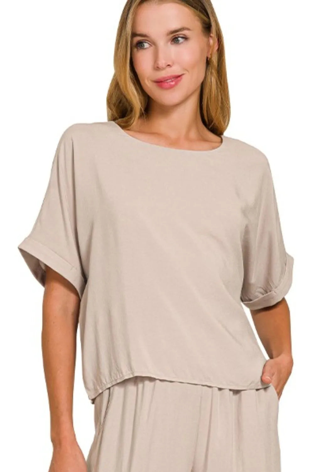Zenana Round Neck T-Shirt and Wide Leg Pants Set