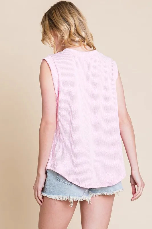 BOMBOM Rib Knit V-Neck Tank