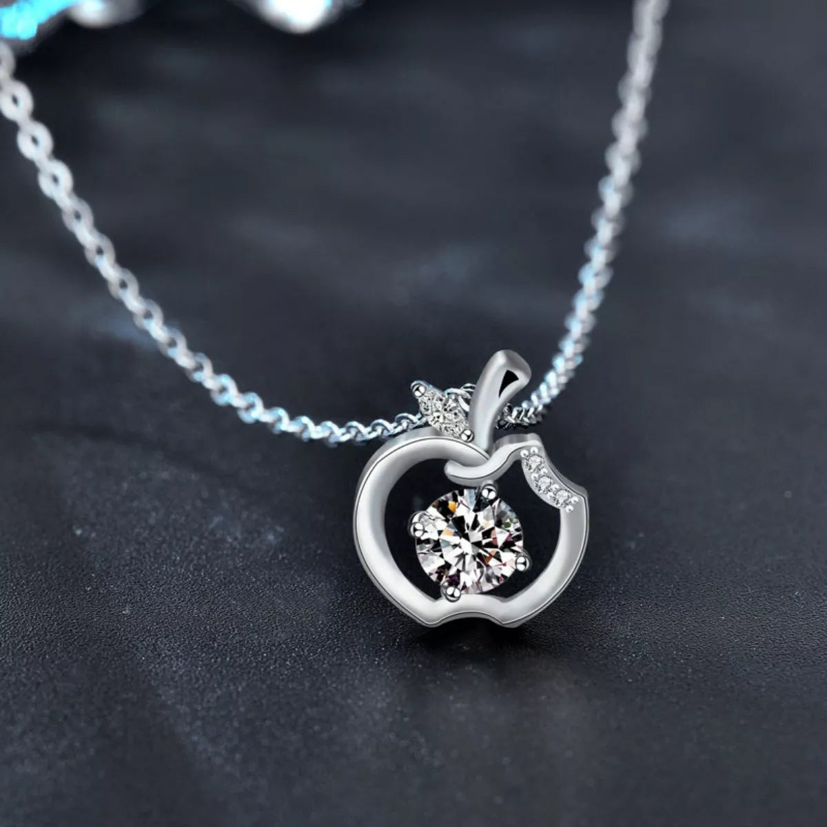 Moissanite 925 Sterling Silver Apple Pendant Necklace