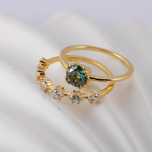 1 Carat Moissanite 925 Sterling Silver 2pcs Ring Set