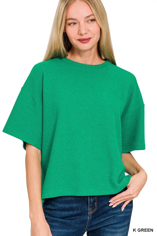 Zenana Full Size Double Knit Side Slits Hi Low Short Sleeve Top Plus Size