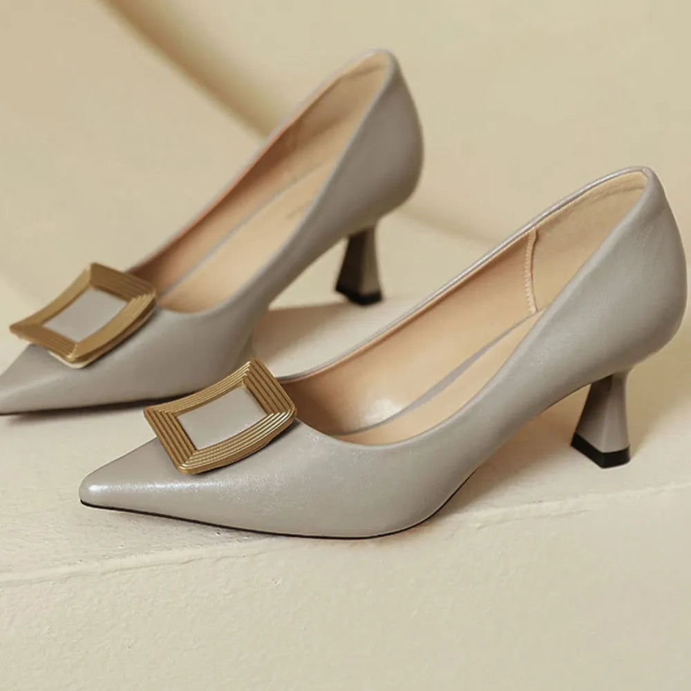 Point Toe Flare Heel Pumps