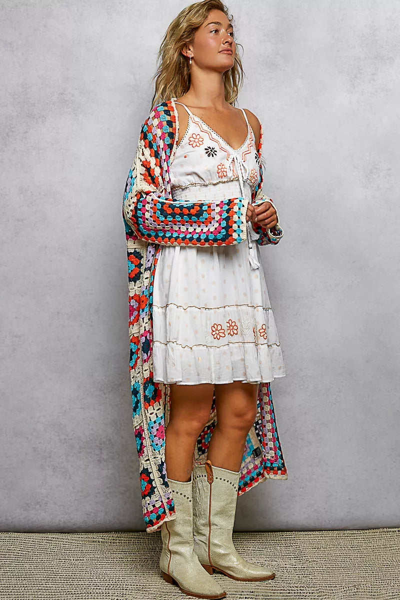 POL Open Front Crochet Cardigan with Weave Knit Patterns