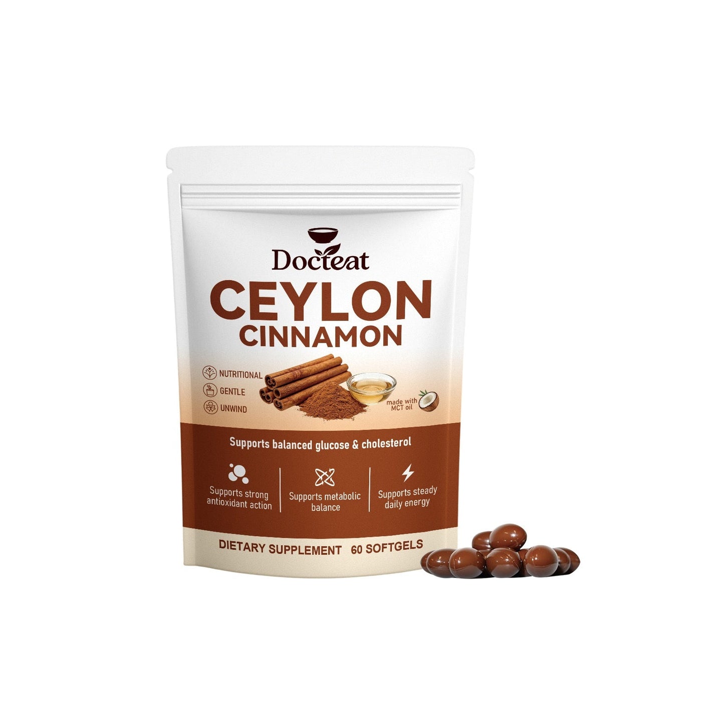 Primal Remedies Ceylon Cinnamon Softgels With Organic MCT Oil, Supports Balanced Glucose & Antioxidant Health, 30 Softgels Dietary Supplement