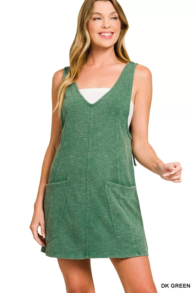Zenana Washed Slub Adjustable Strap Overall Dress