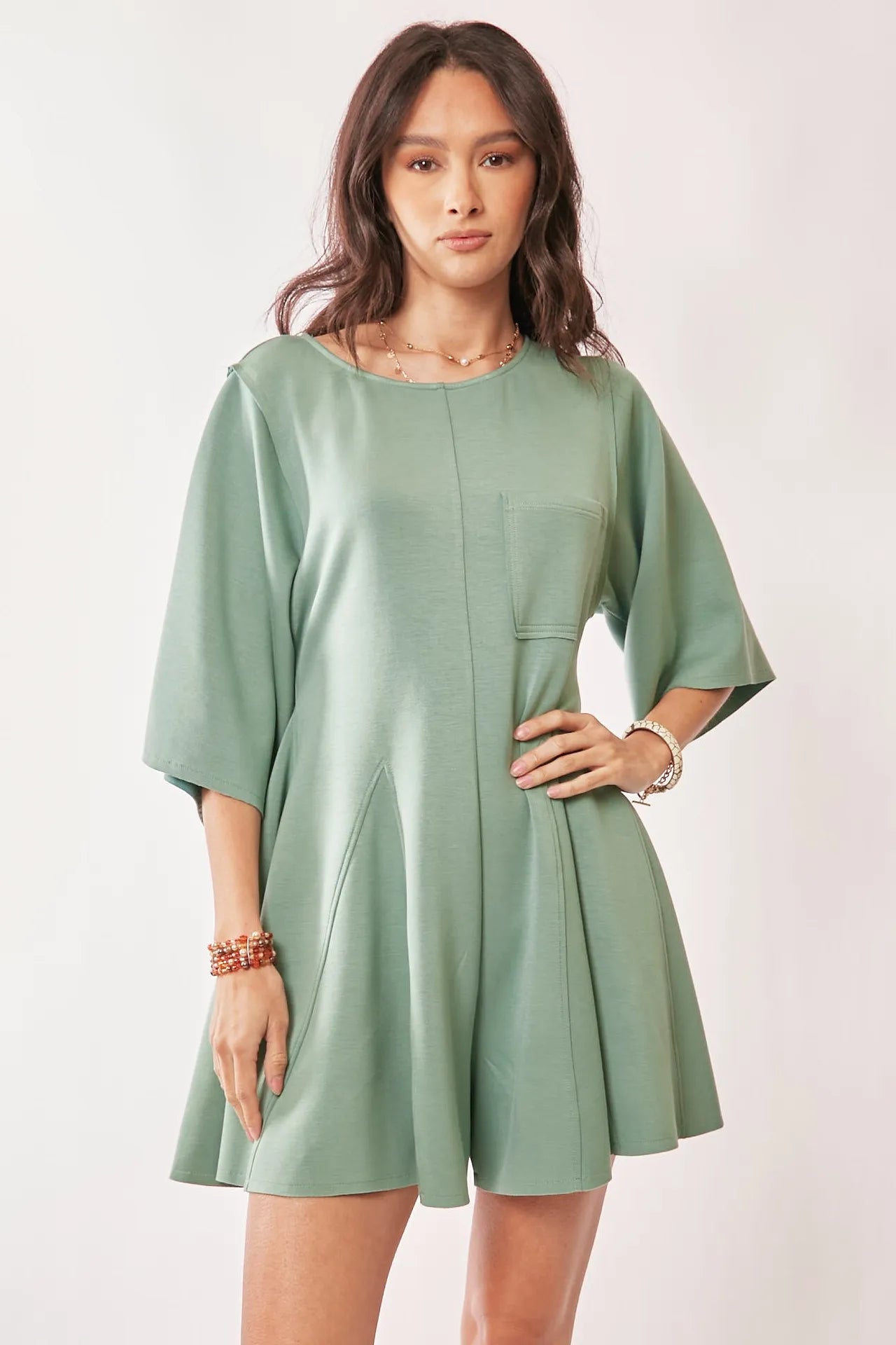 Davi & Dani Solid Draped Sleeve Ties Back Skort Romper