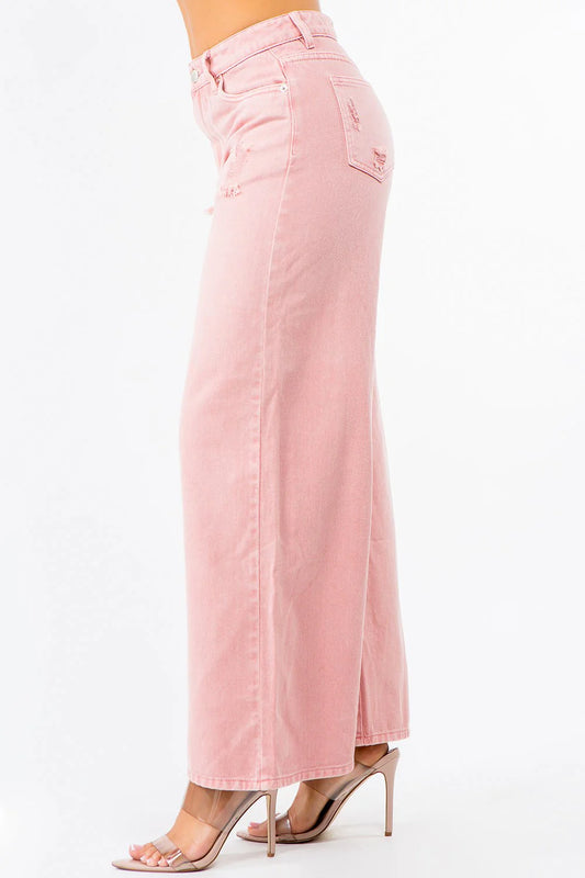 American Bazi High Waist Distressed Wide Leg Jeans