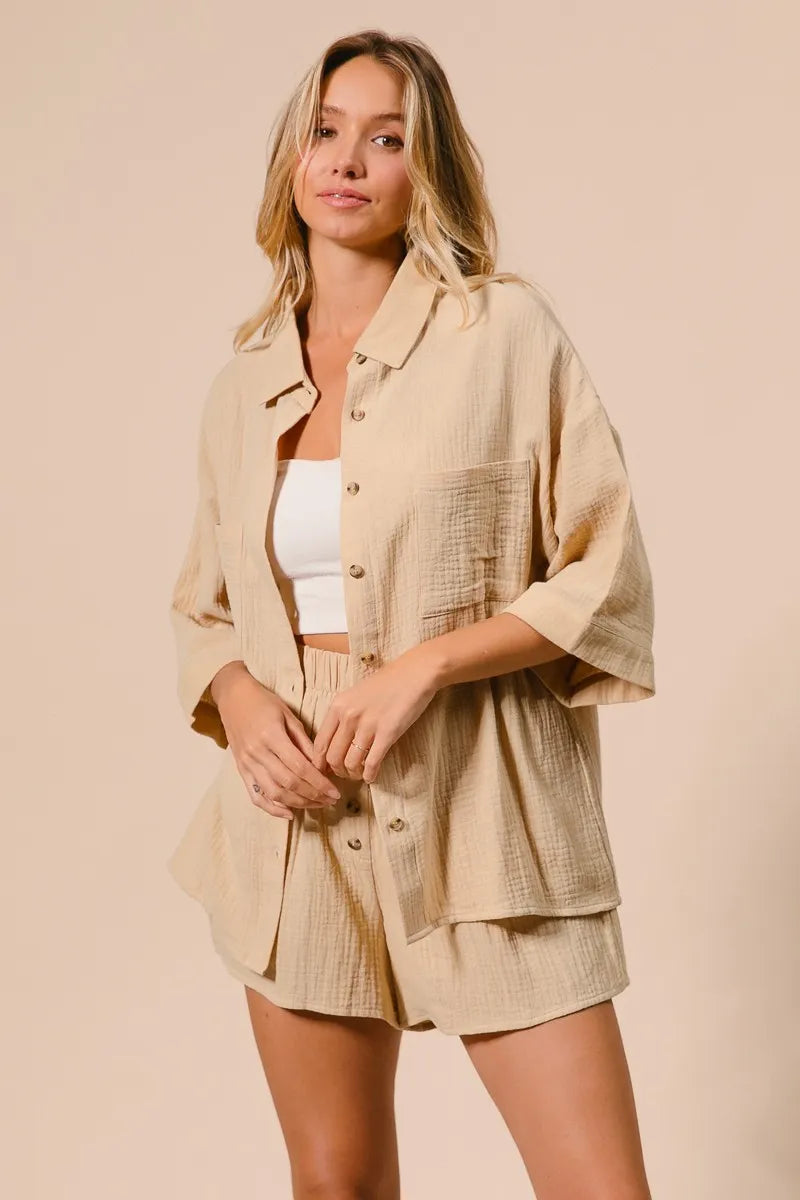 BiBi Crinkle Gauze Shirt and Short Set