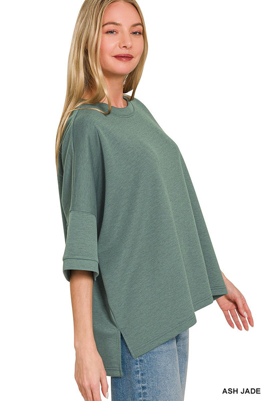 Zenana Full Size Scuba Round Neck Top With Side Slits Plus Size