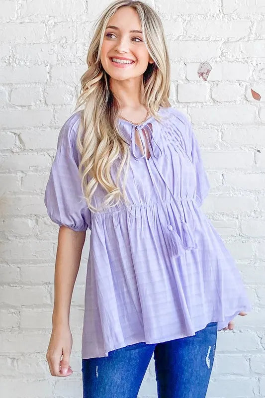 And The Why Textured Pintuck Blouse Top with Tassels
