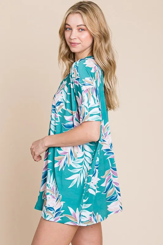 BOMBOM Loose Fit Vintage Floral Tunic Top