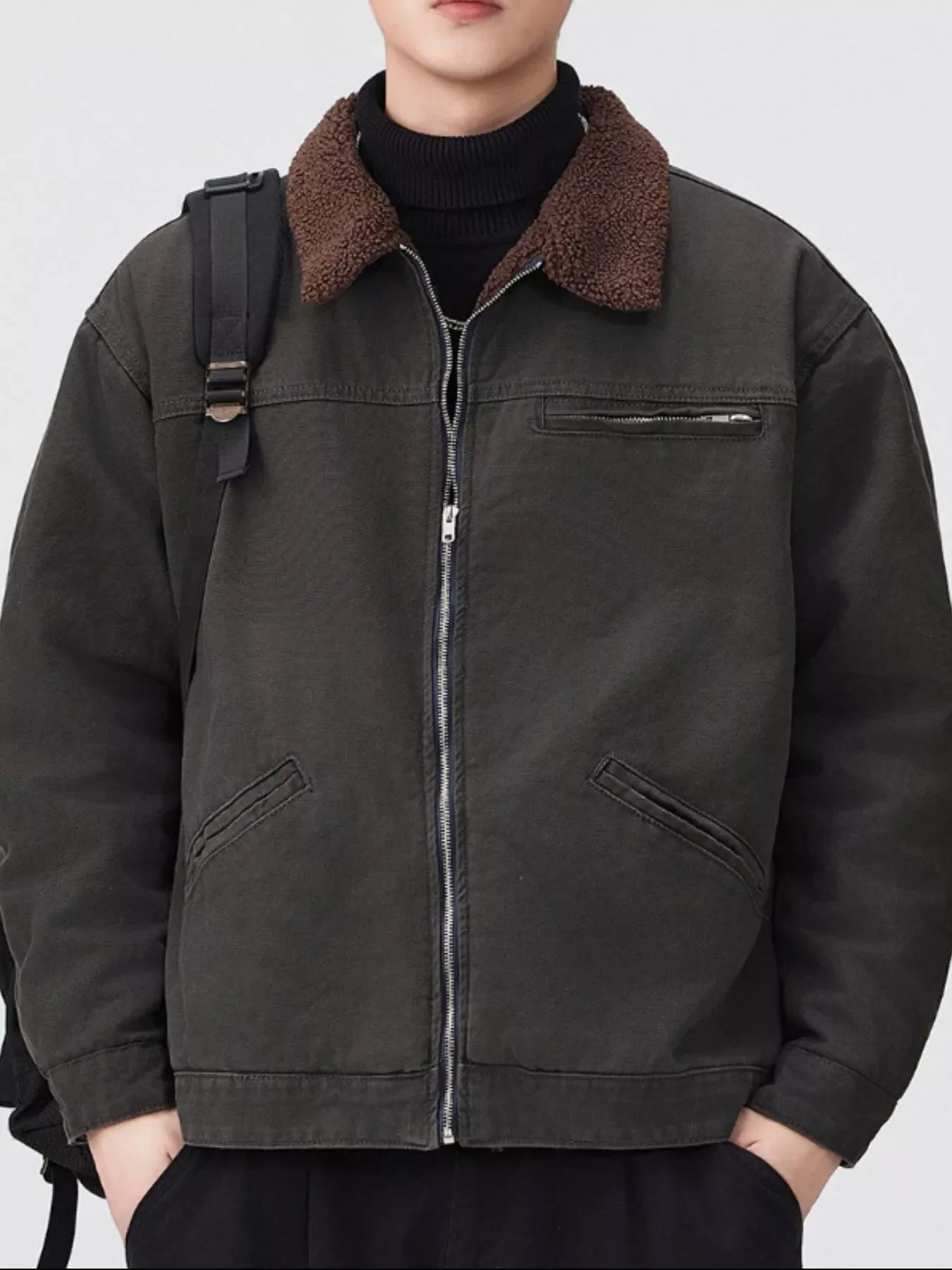 Men's Plus Size Sherpa Collar Zip Up Jacket