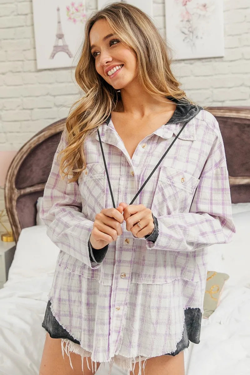 BiBi Casual Check Shirts With Hood