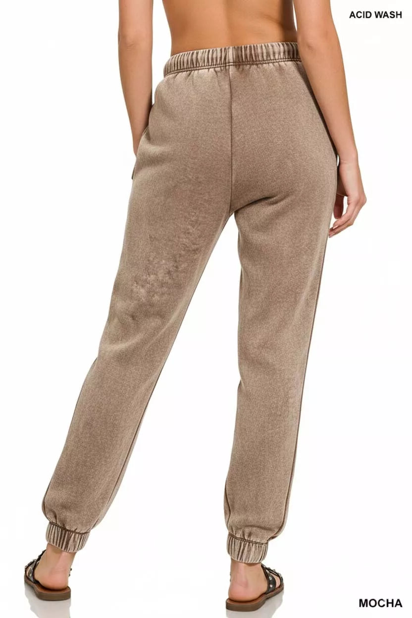 Zenana Acid Wash Fleece Sweatpants with Pockets