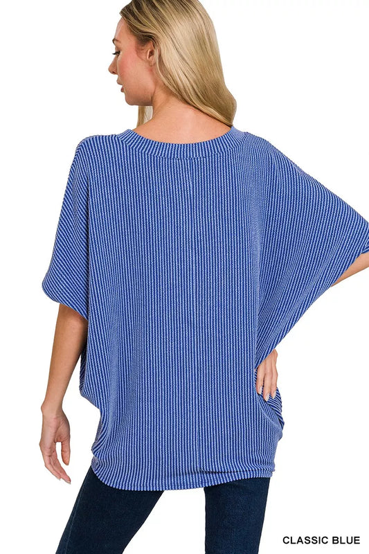 Zenana Raised Rib V-Neck Batwing Top