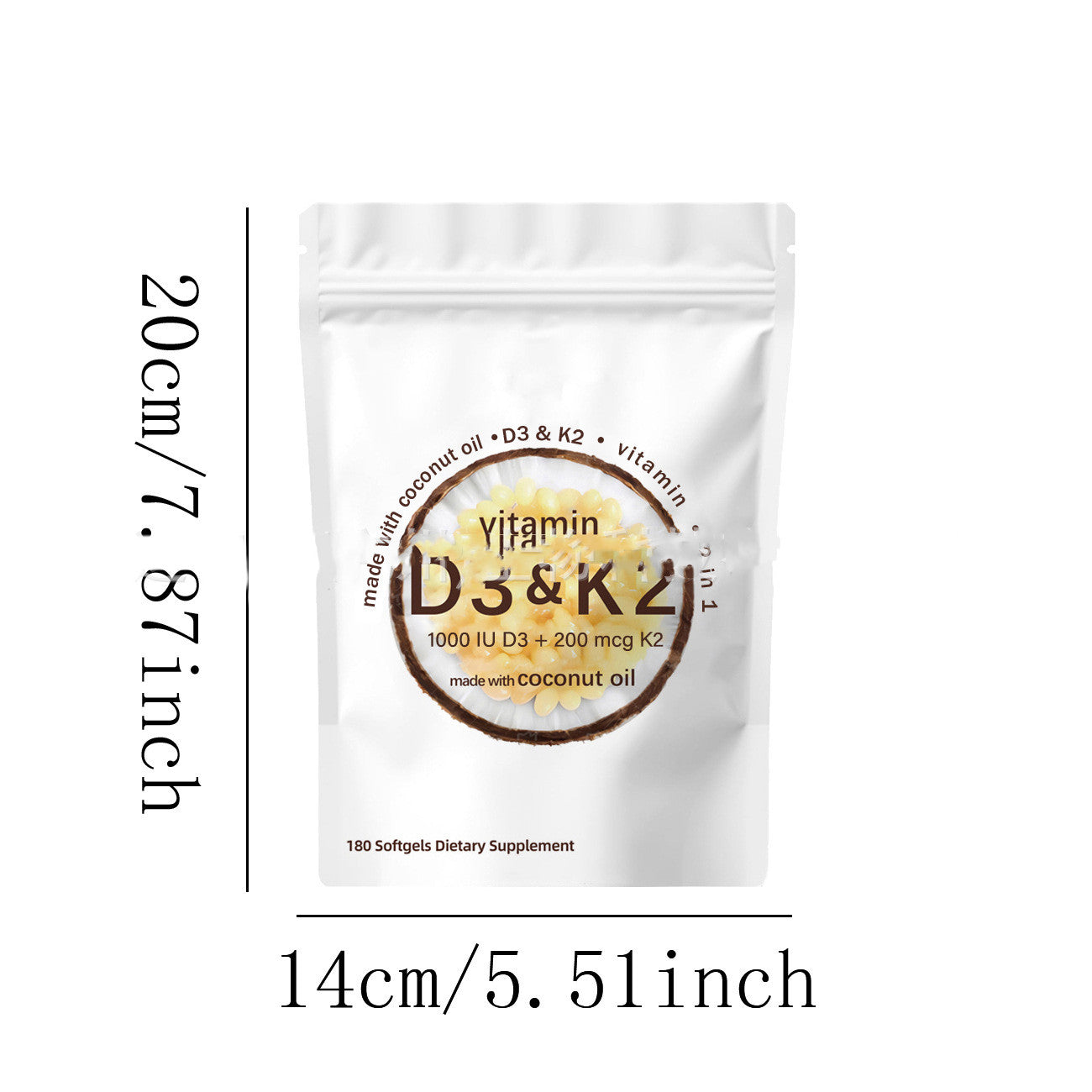 Vitamin D3 K2 Softgels 10,000 IU D3 200 Mcg K2 With Coconut Oil Immune Bone Health Support Non-GMO, Gluten-Free180 Softgels