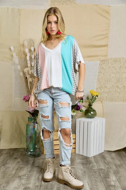 ADORA Colorblock Casual Knit Tunic Top