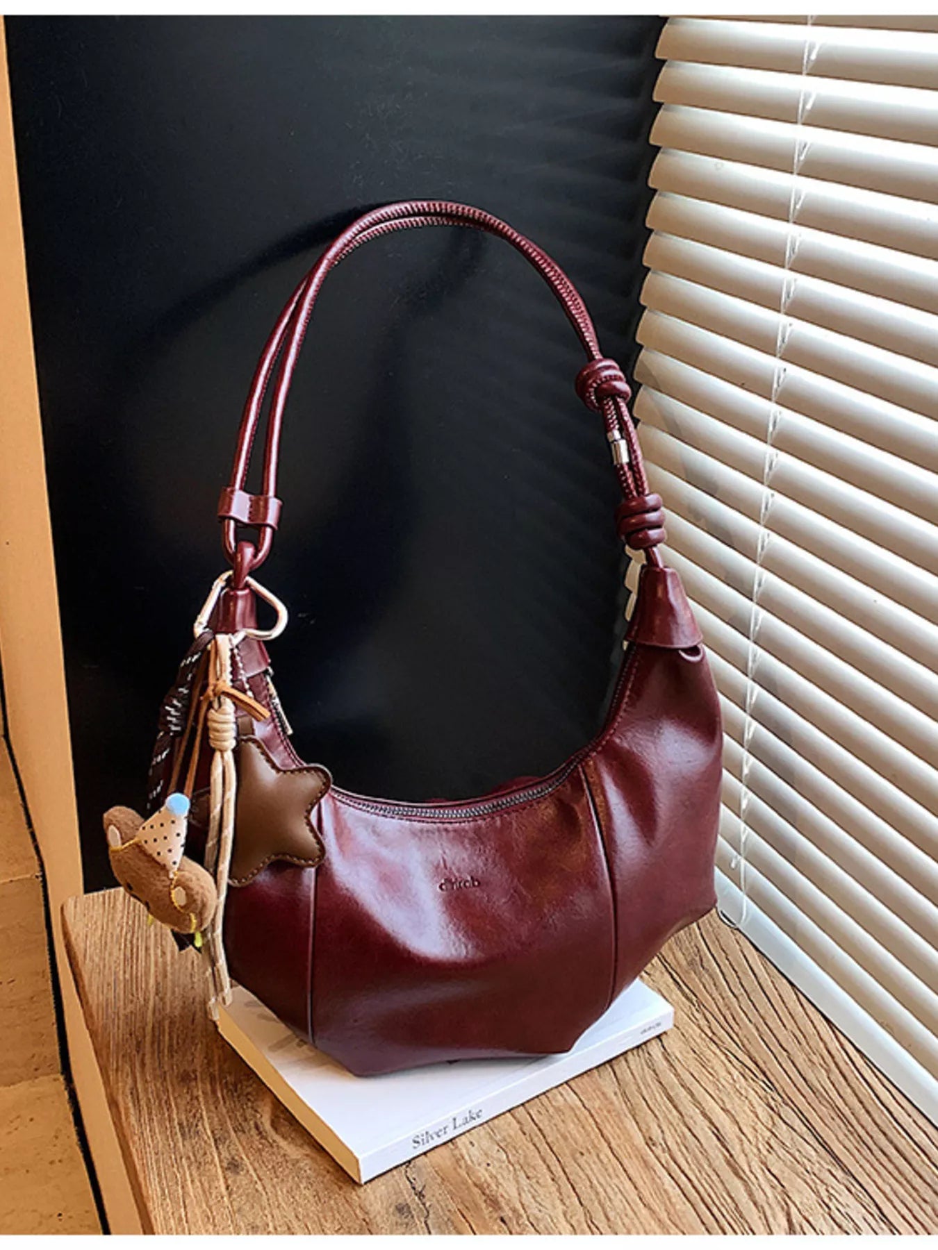 Crescent-Shaped Leather Shoulder Bag