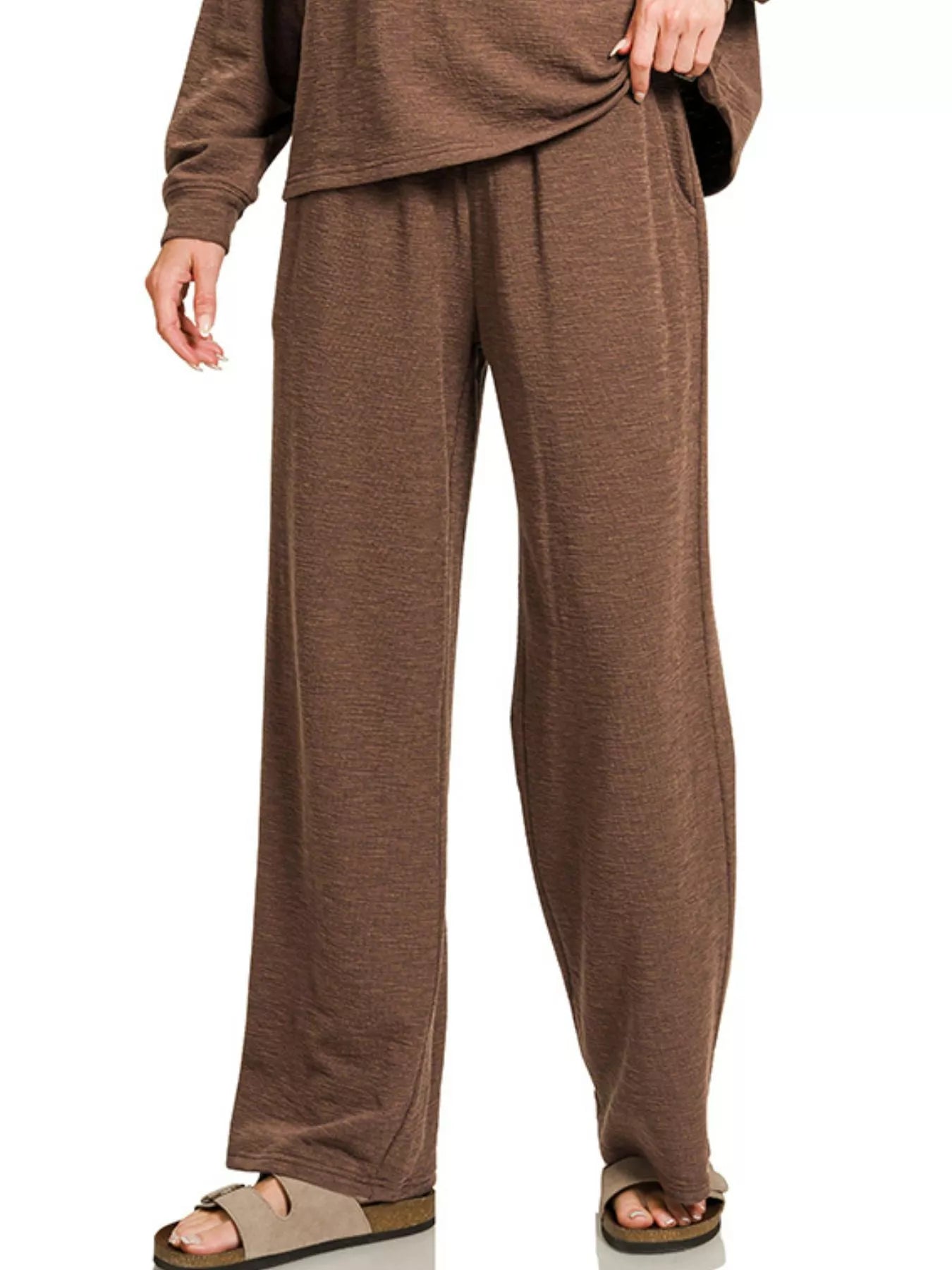 Zenana Slub Long Sleeve Top and Pants Lounge Set