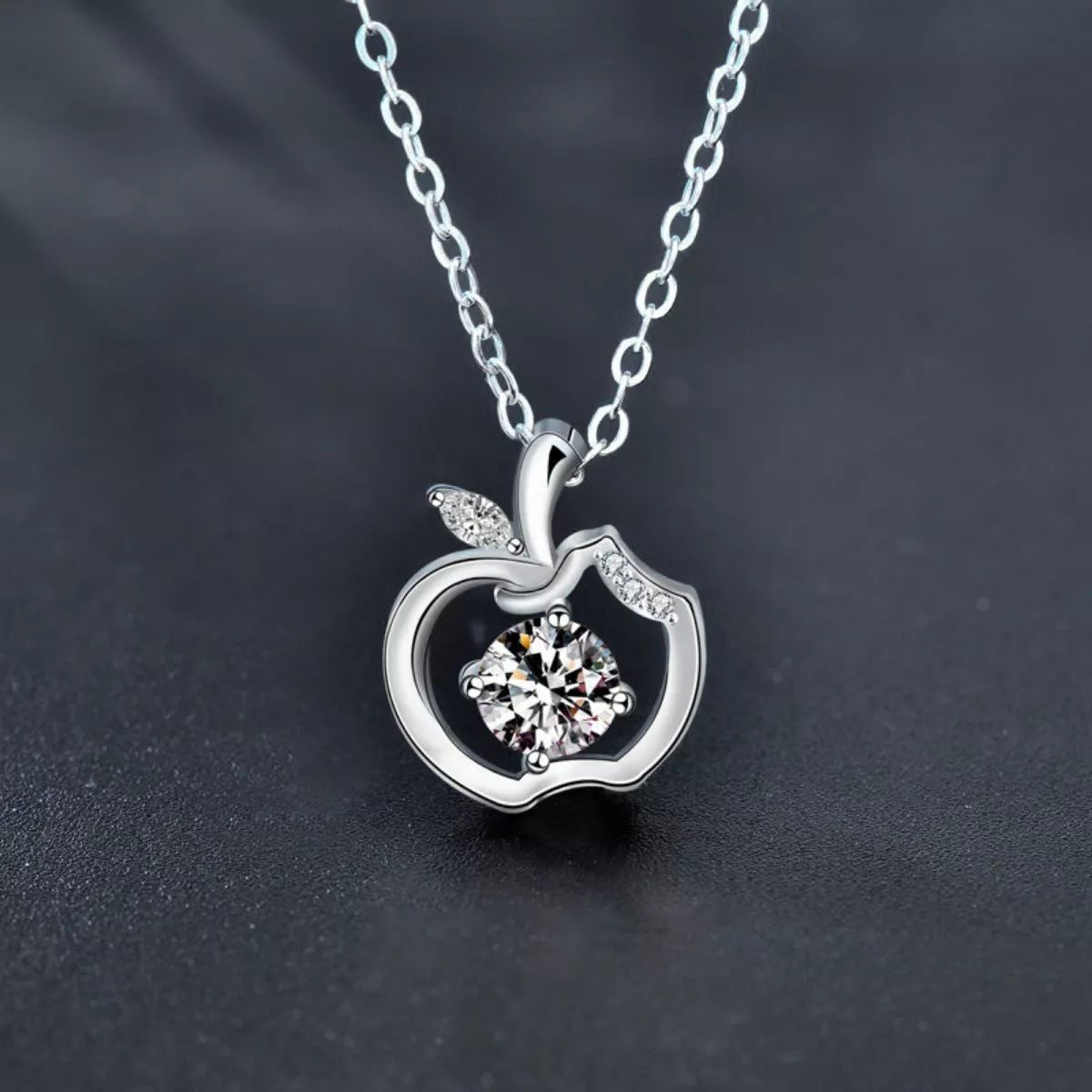 Moissanite 925 Sterling Silver Apple Pendant Necklace