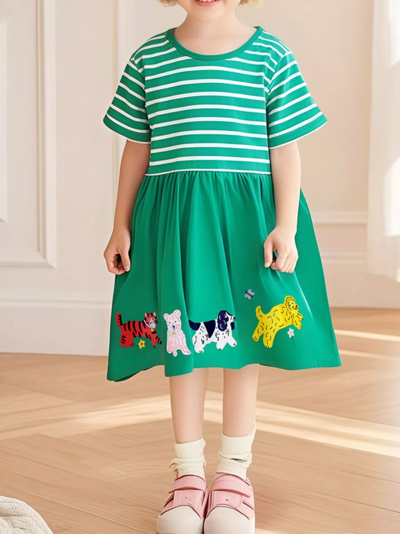 Children's Dinosaur Striped Casual Dress