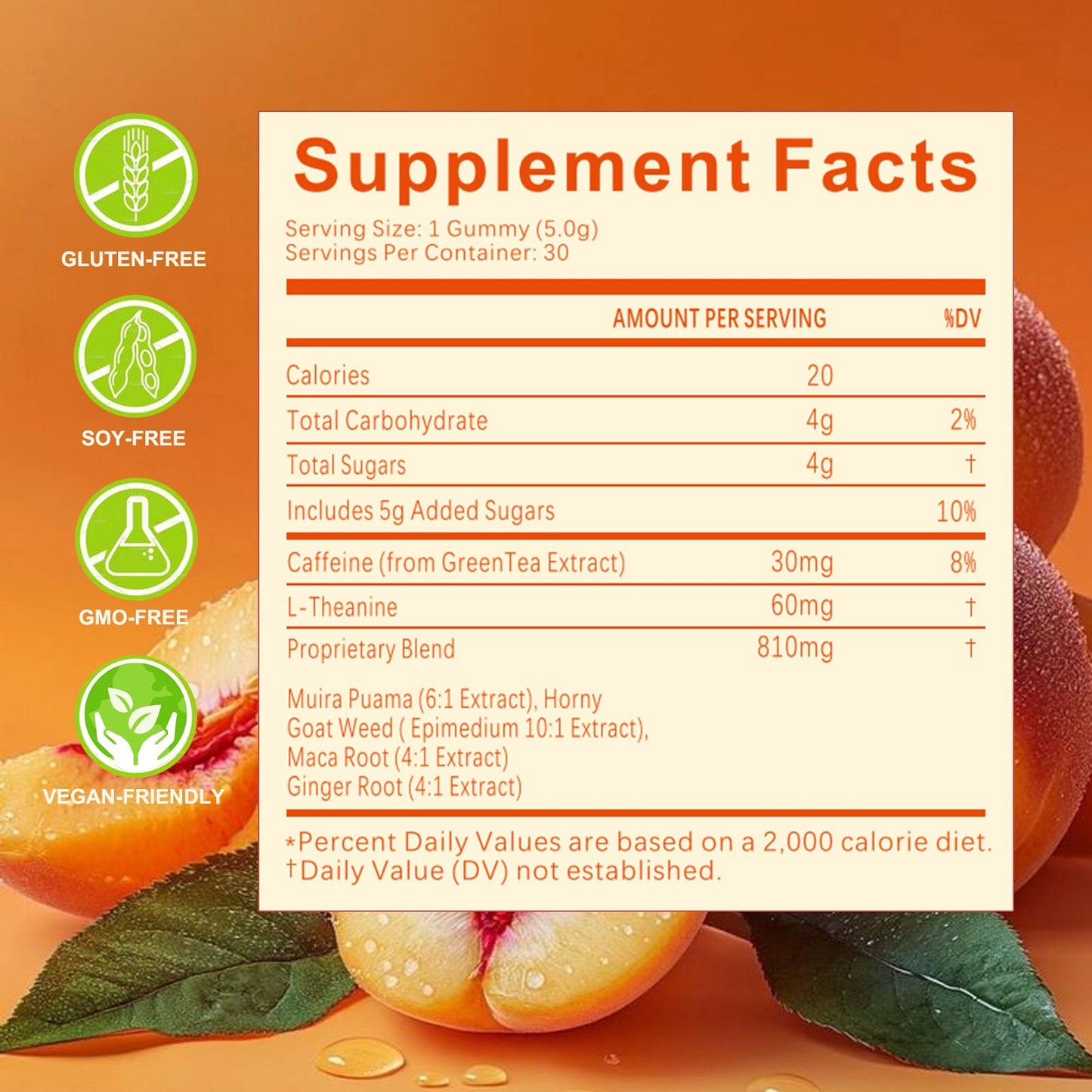 Spicy Intimacy Gummies with Chili Pepper Maca Root Muira Puama Epimedium Hormone Balance Calmness Wellness Peach Flavor 30 Gummies