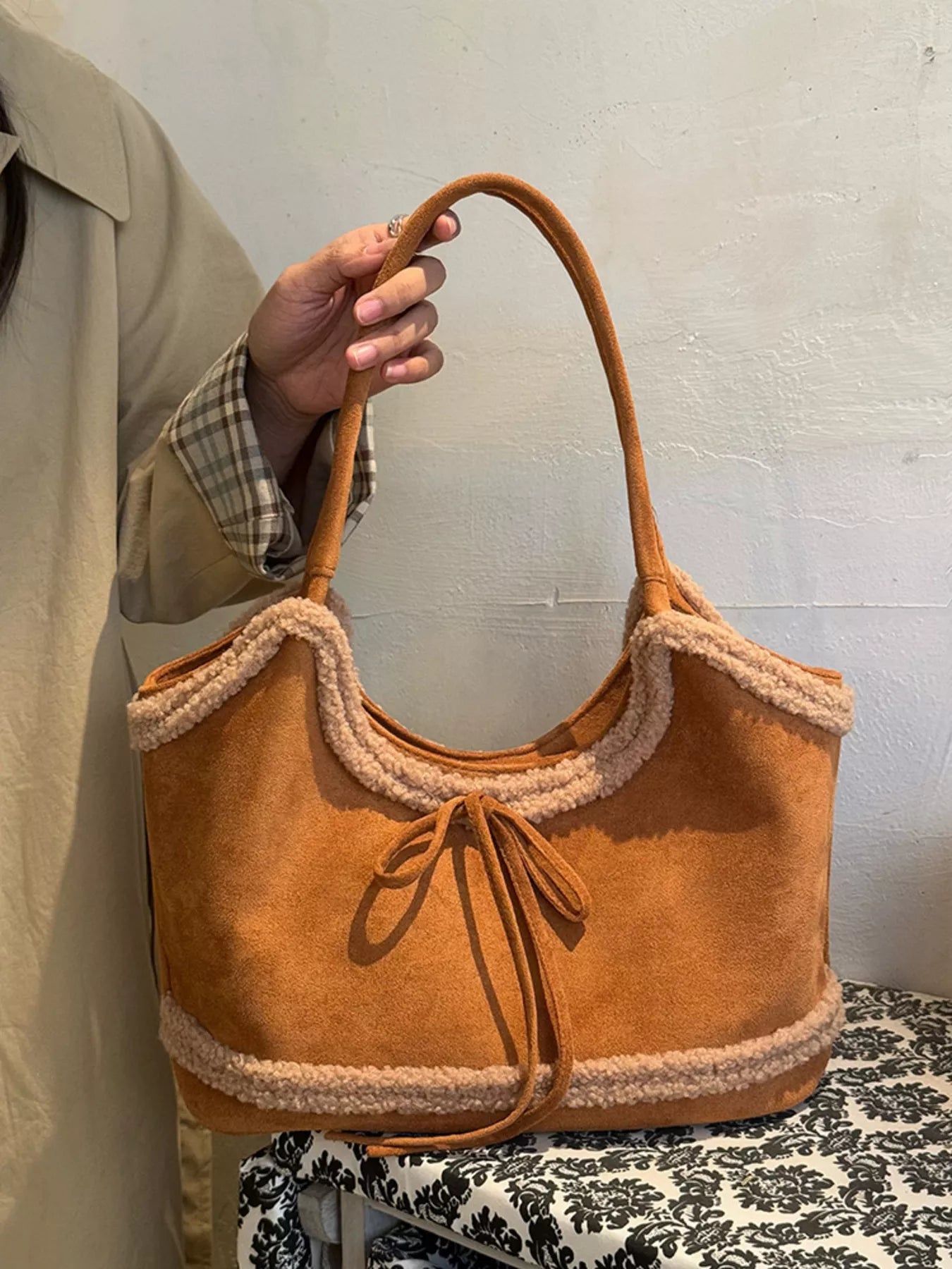 Plush Trim Shoulder Bag