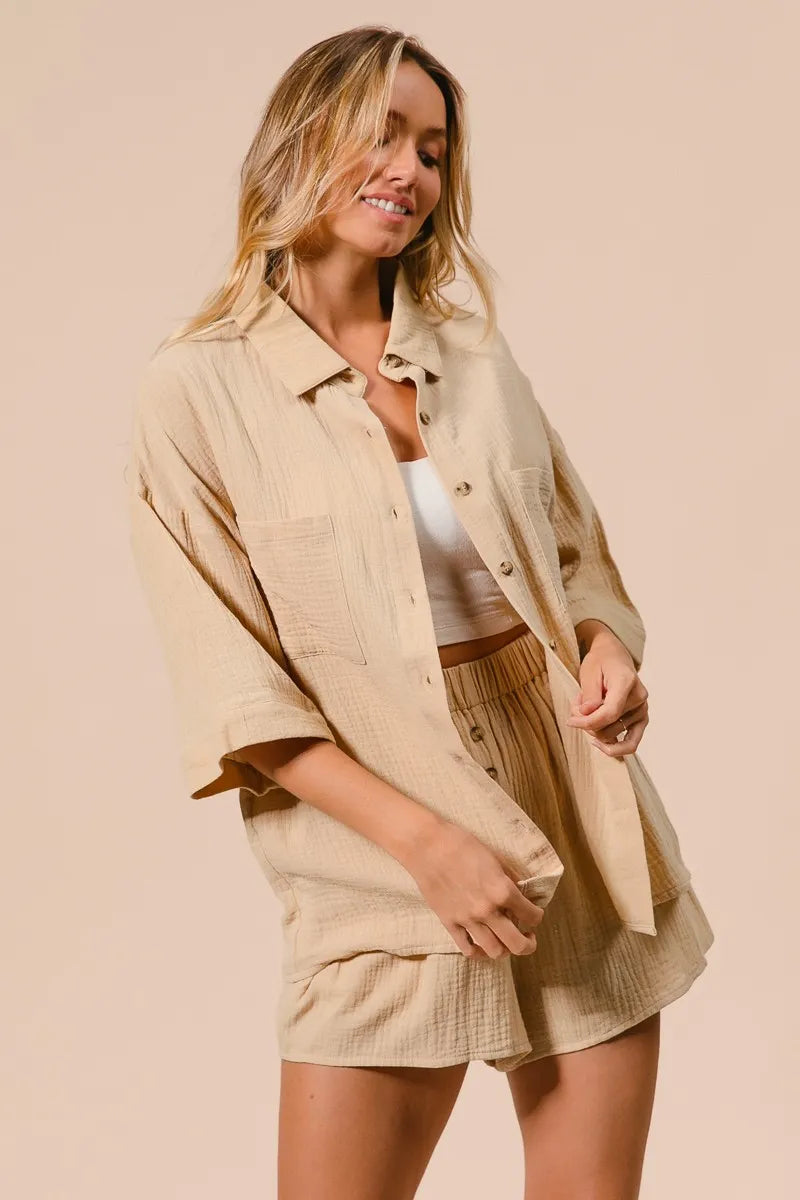 BiBi Crinkle Gauze Shirt and Short Set