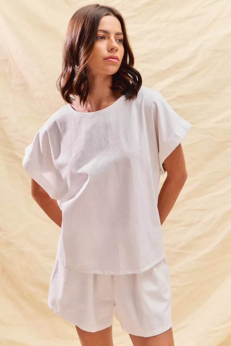 SO ME Round Neck Short Sleeve Top and Shorts Set