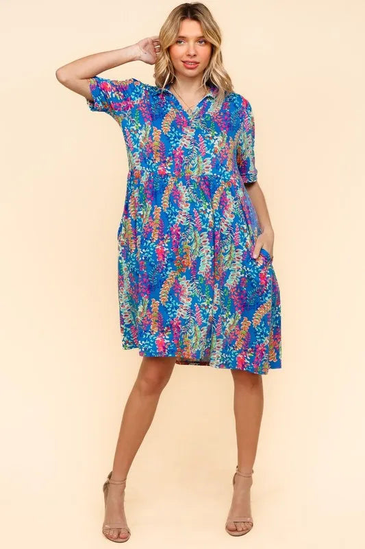 Haptics Johnny Collar Babydoll Dress with Side Pockets